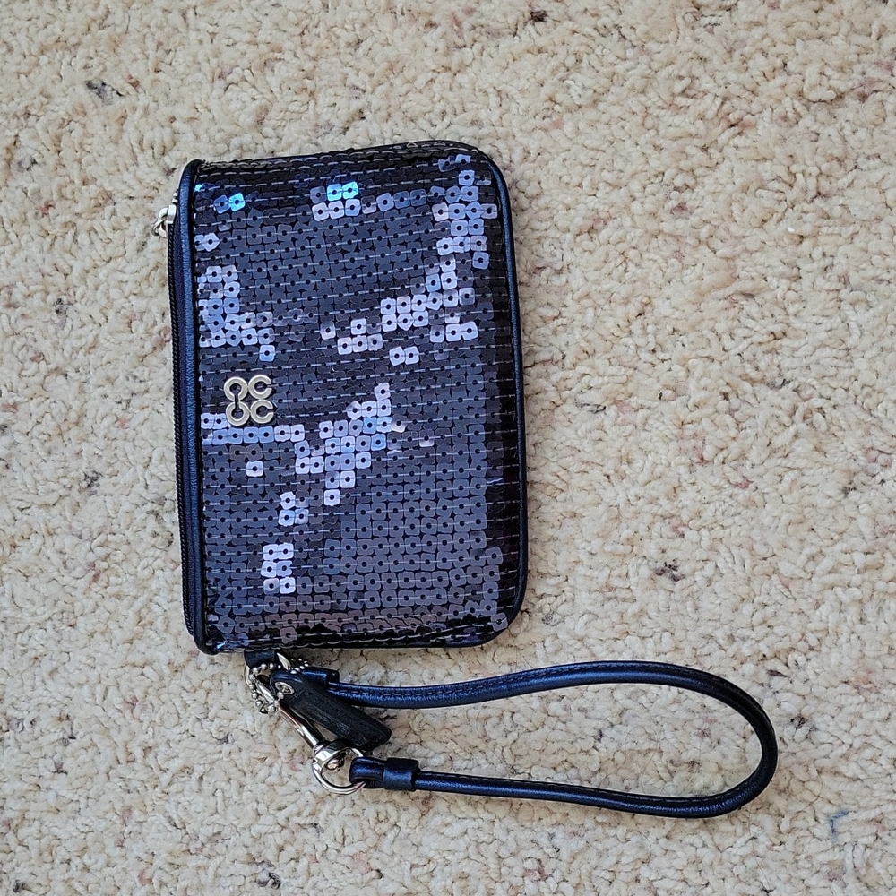 Dark blue sequin Coach wristlet